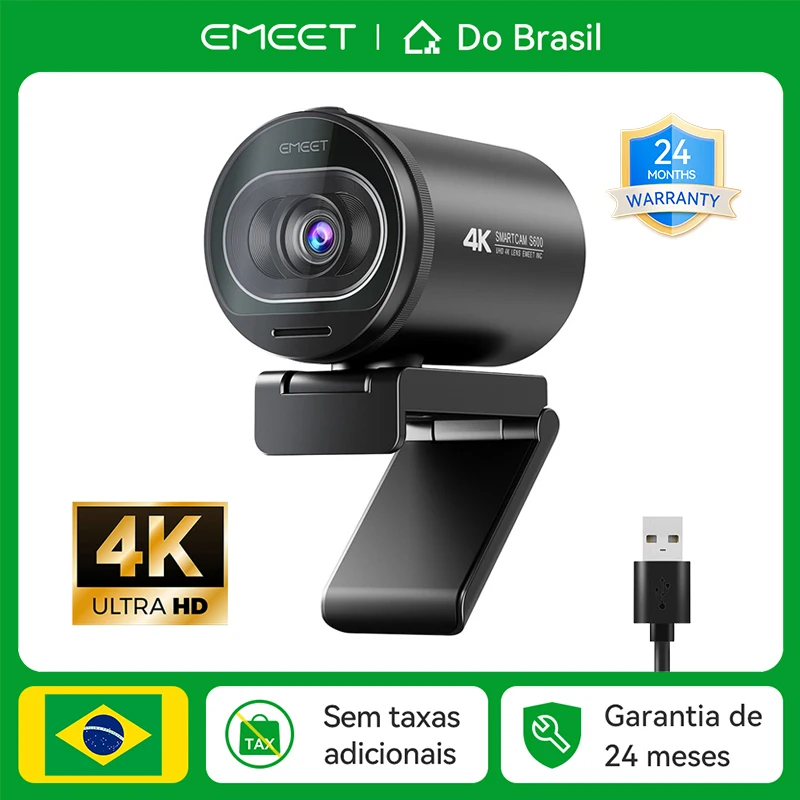 Webcam 4K 1080P 60FPS para Streaming EMEET S600 com Autofoco e Microfones para Tiktok/YouTube