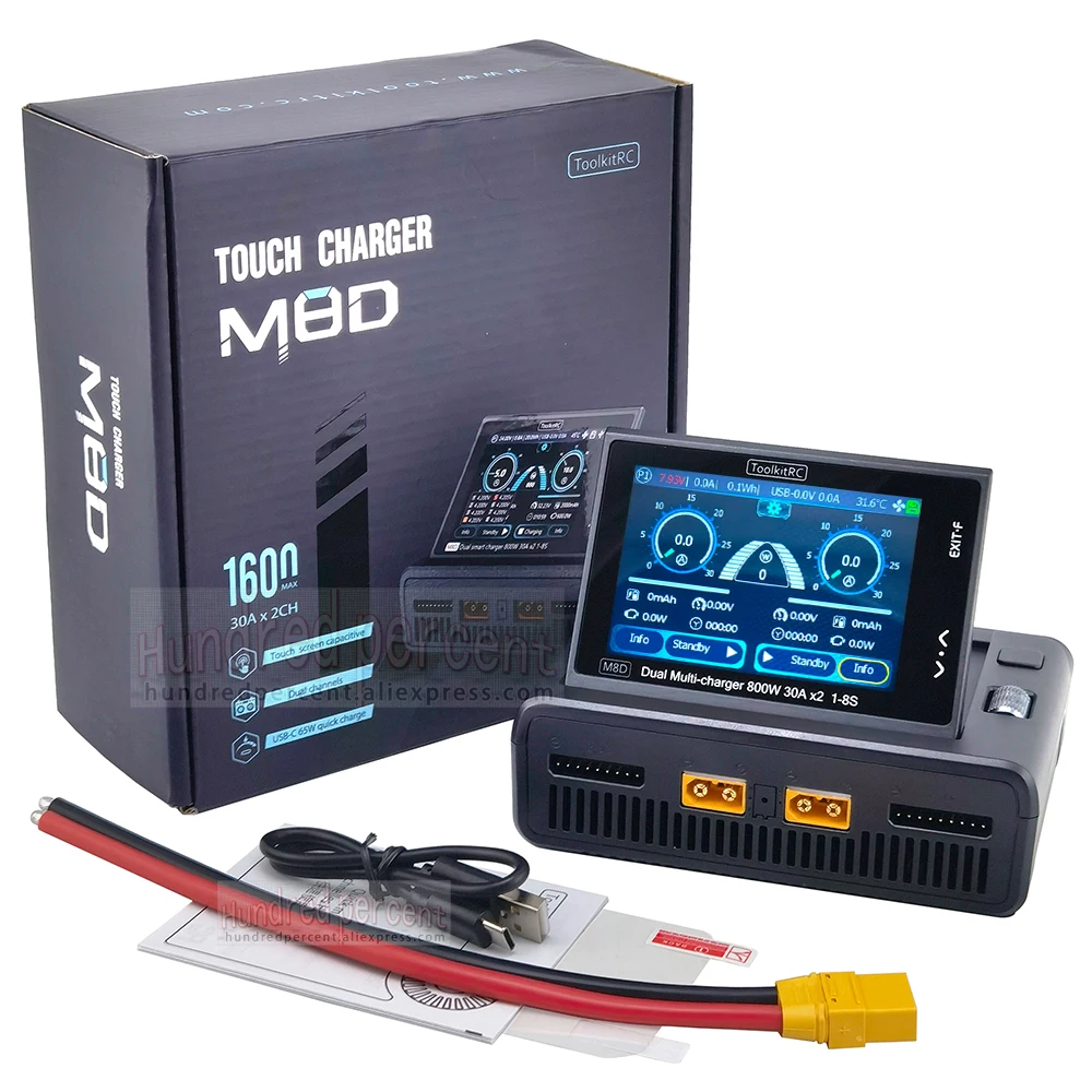 ToolkitRC M8D 2CH touch screen dual channel DC800W * 2 massimo 30A 1-8S batteria al litio 65W schermo pieghevole a ricarica rapida