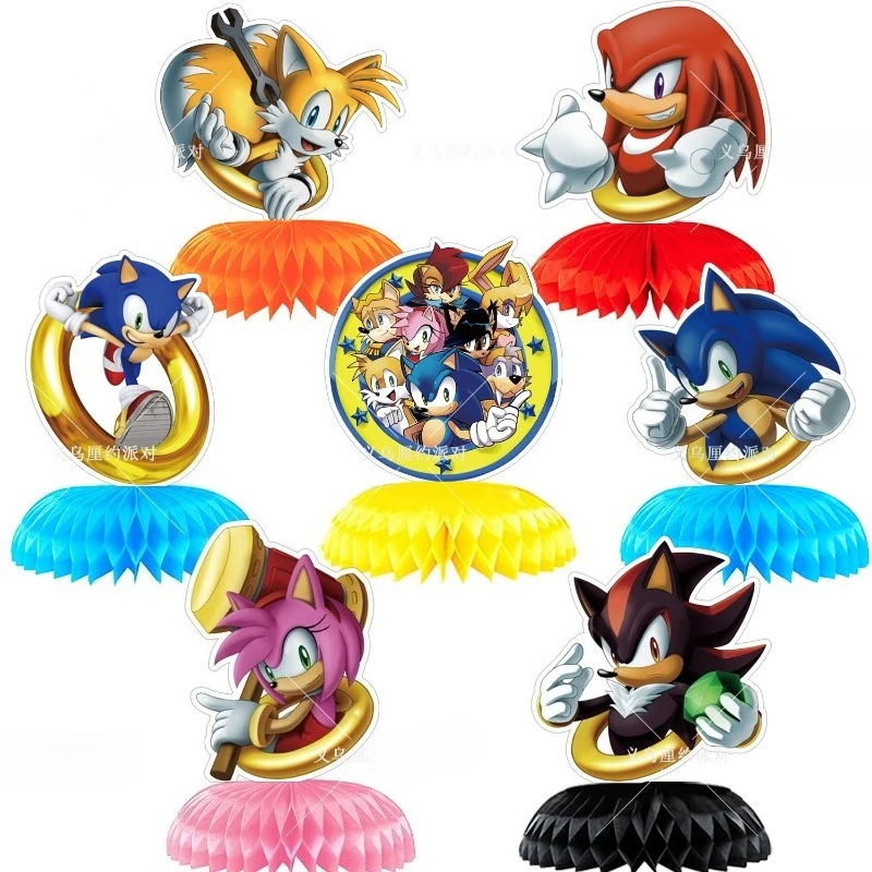 

7PCS Sonic The Hedgehog Honeycomb Centerpieces Birthday Party Table Decorations Anime 3D Honeycomb Table Toppers Supplie Gift