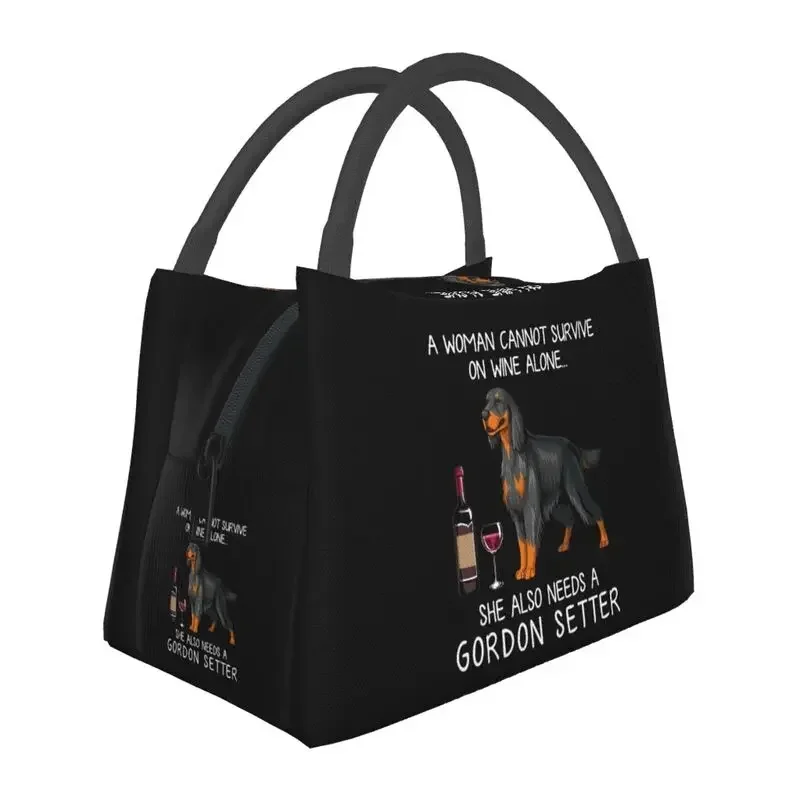 Bolsa de almuerzo con aislamiento térmico Gordon Setter And Wine, divertida bolsa de almuerzo con diseño de perro para mujer, bolsa de almuerzo para amantes de los cachorros, para el trabajo, viajes,
