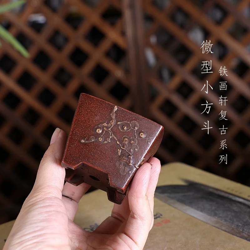 Ceramic Square Bonsai Vase, Hand Painted Pattern, Hand Painted, Chinese Style, Garden Decoration, Home Table, Garden Decoration