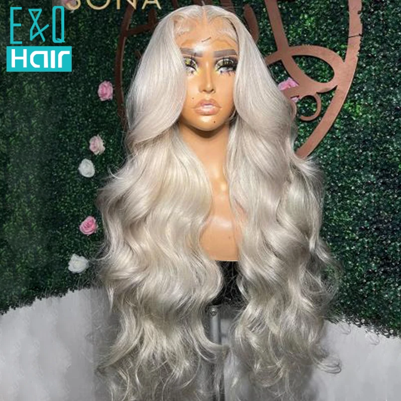 Body Wave Platinum Ash Blonde Colored T Part Transparent Lace Front Human Hair Wig Glueless Preplucked Ready To Go Frontal Wigs