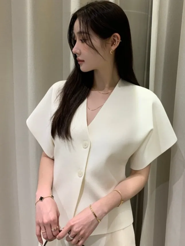 InsV-Ne สีขาวถักเปิดเสื้อสเวตเตอร์ถัก ort Jaet ผู้หญิงฤดูร้อนใหม่ High-End Casual อเนกประสงค์ Top Quali ผ้าอื่นๆ