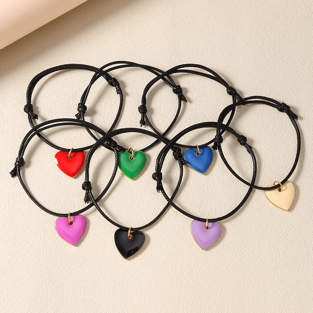 Aihua Niedliches Handgefertigtes Liebesherz-Armband Schwarzes Seil Verstellbares Handarmband für Mädchen Frauen Buntes Herz-Schmuck Geschenke – Detail 3