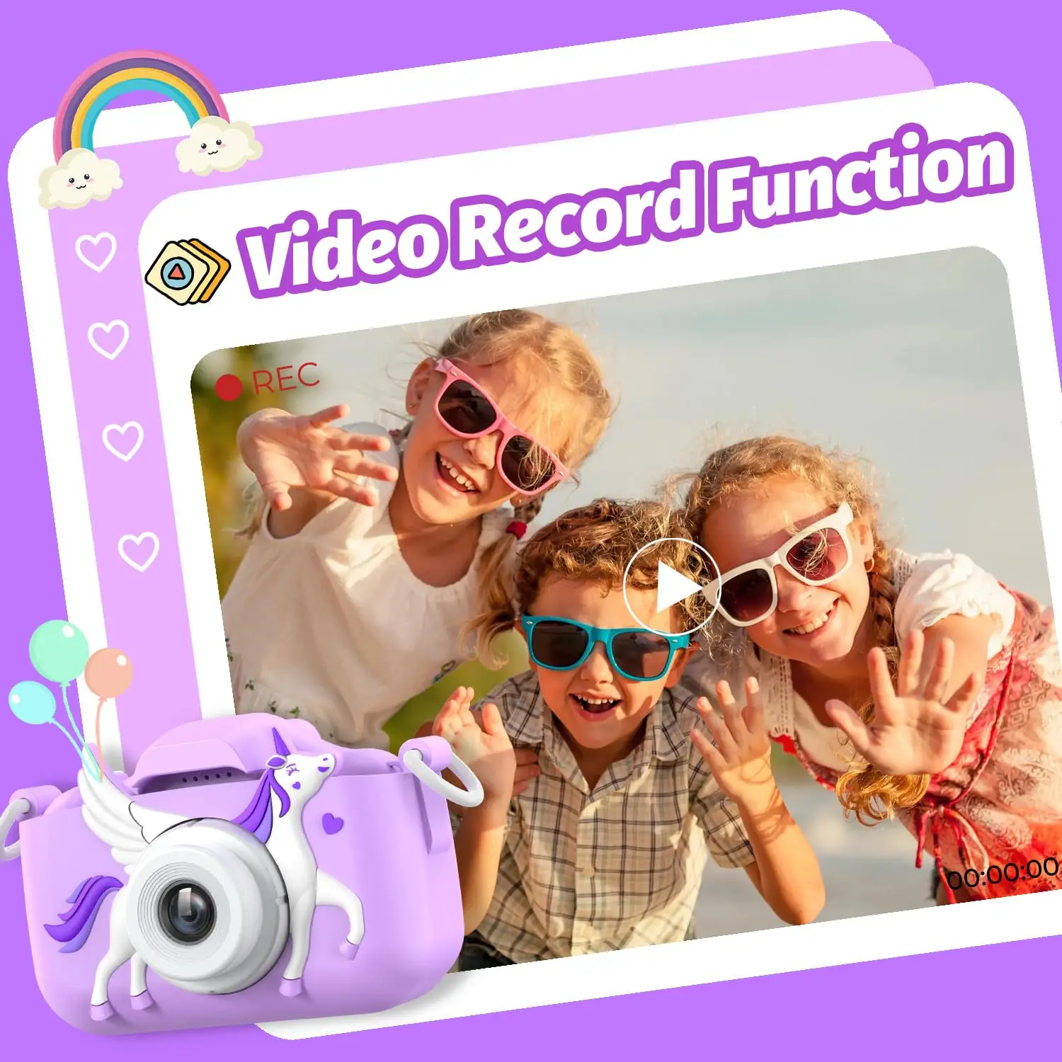 INOCTI キッズデジタルカメラ、幼児ビデオカメラ、1080P HDデュアルレンズ、3〜12歳の女の子のクリスマス誕生日プレゼントのおもちゃ