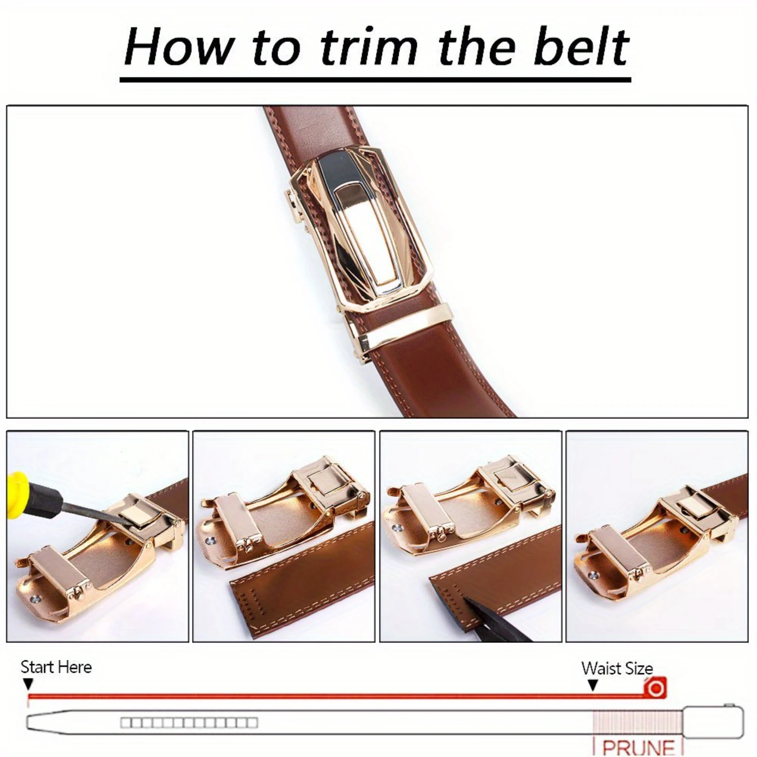 1PC  Mens Genuine Leather Cowhide Fashion Belt - Automatic Ratchet Buckle, Alloy Buckle , Average Size, Business Suit Style, Dur