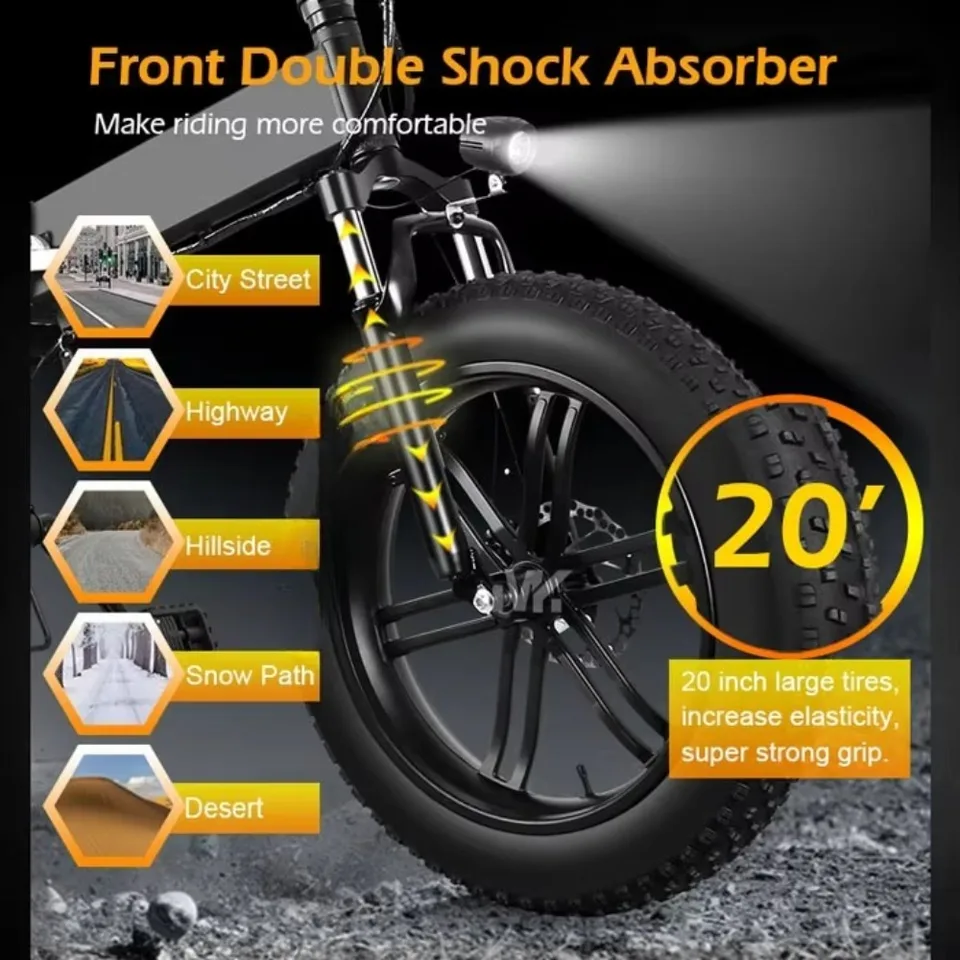 MK011 36V 500W 750W 20 Inch 40 Mph Dropshipping Full Suspension Fat Tyre Folding Electric Bicycle for Man image 6