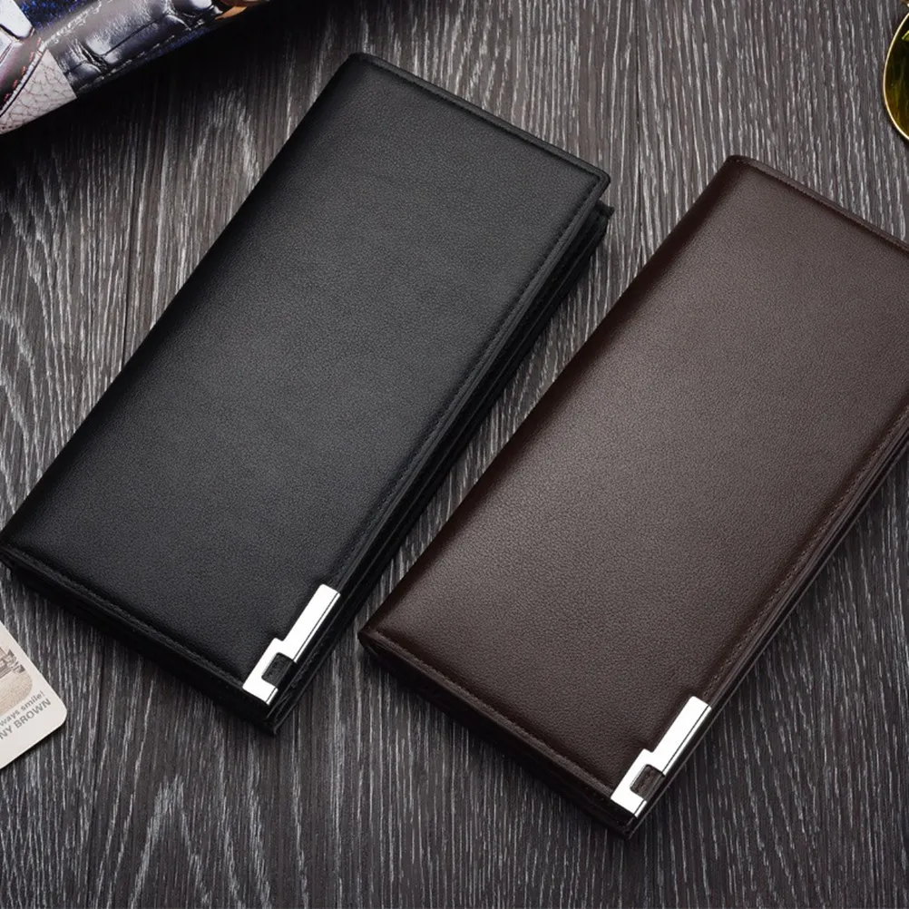 Portafoglio da uomo durevole color caffè PU porta carte di credito alla moda di grande capacità regalo per festival di compleanno