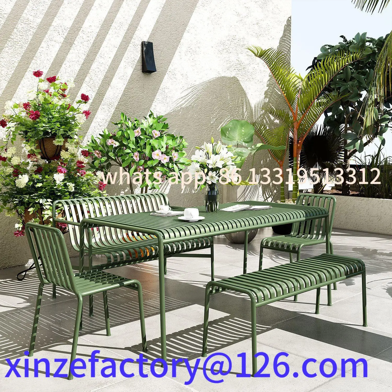 

Customizable Modern Simple Leisure Courtyard Outdoor Tables and Chairs Milk Tea Shop Cafe Wrought Iron Color Outdoor