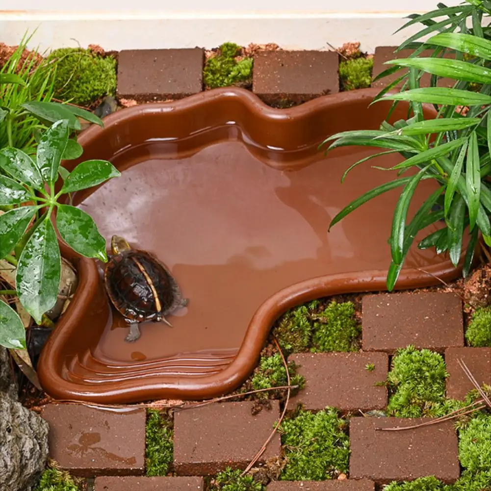 

Water Dish Bathtub with Anti-slip Ladder Drainage Hole for Tortoise Habitat Landscaping Water Basin for Turtle Safe Basin