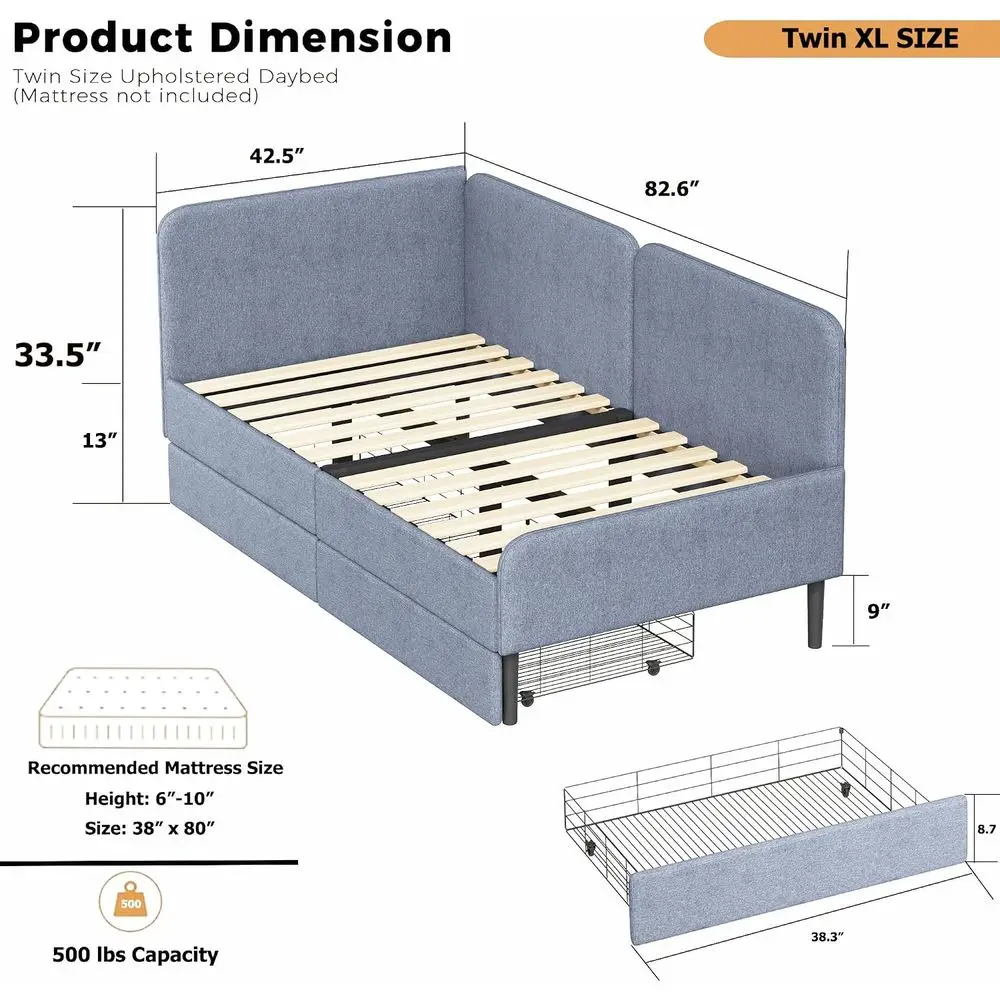 Space-Saving Twin XL Storage Bed with Daybed, Multi-Function Upholstered Bed, Light Grey view 3