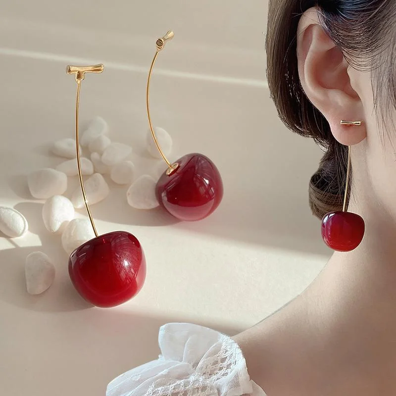 Accessories for Women Red Cherry Earrings for Women Fruit Statement Dangle Earring Wedding Party Korean Jewelry Gift Mujer