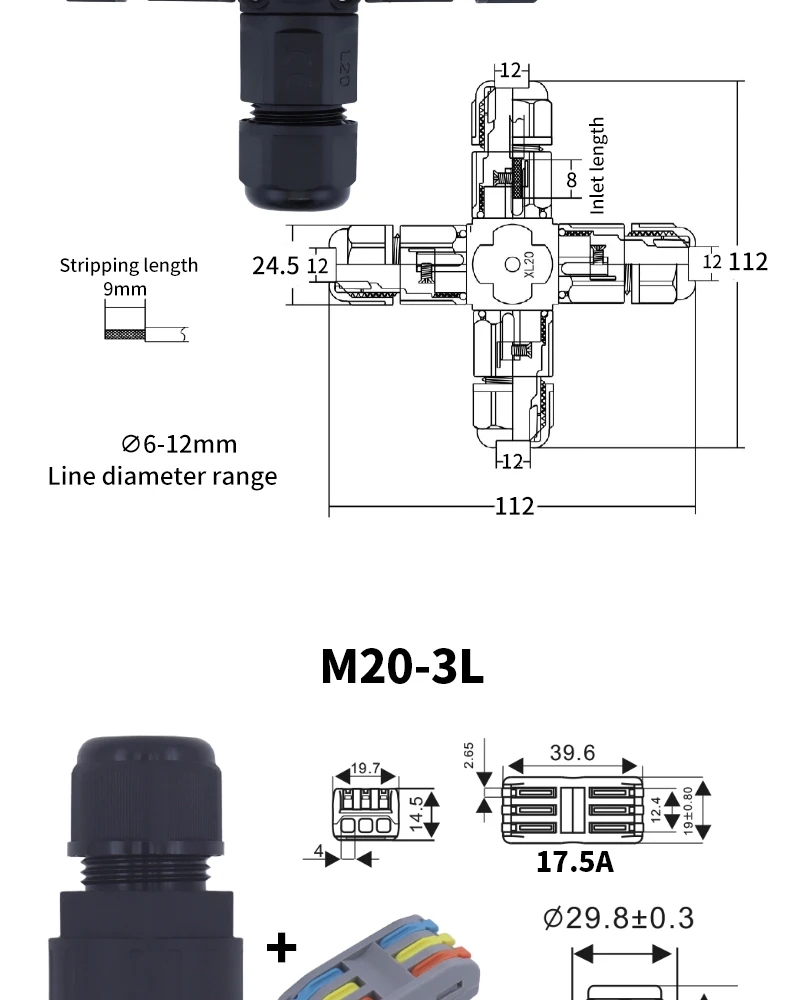 IP68 L12 L16 L20 L25 Waterproof Cable Connector 2/3/4Pin Screw Wiring Terminal Wire Connectors for Electrical Light Junction Box