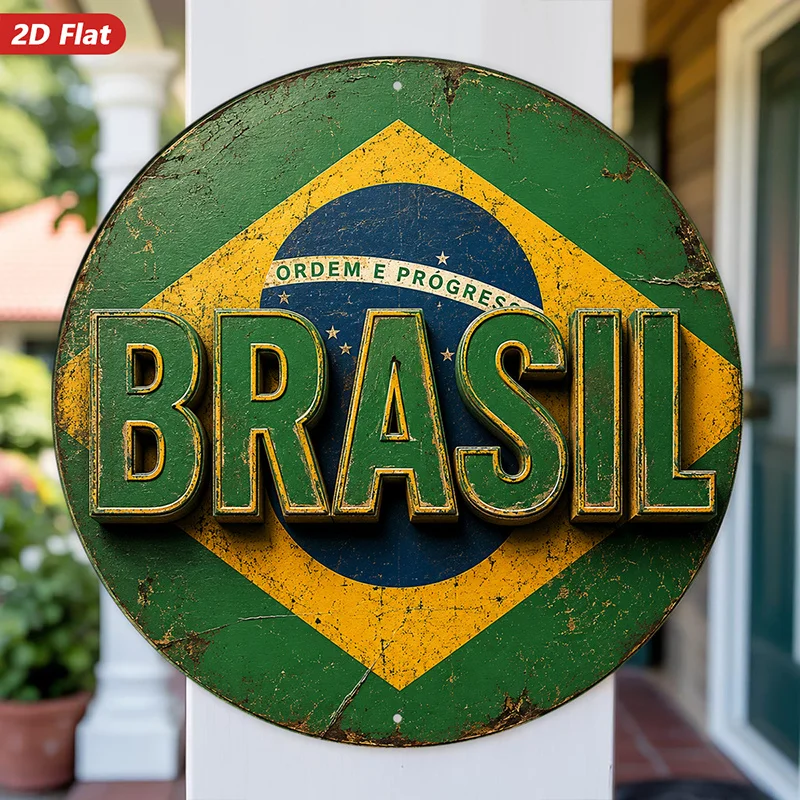CIFbuy Vintage Brazil Coat of Arms Aluminum Wall Art Waterproof Durable Metal Sign for Home Entryway Studio Outdoor Decor