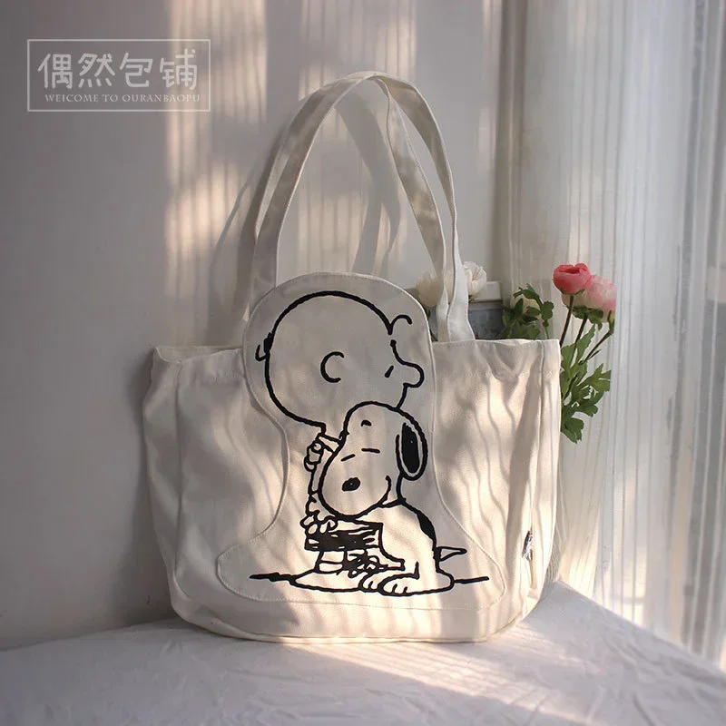 Anime Cartoon Snoopyed Pattern borsa a tracolla in tela Kawaii borsa portaoggetti portatile di grande capacità borsa per la spesa carina regalo per