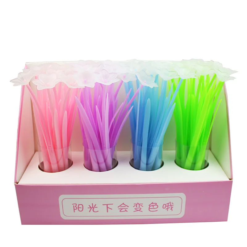 30PCS  Cute Neutral Pen Creative Color Change Flower Neutral  Soft Silicone Signature  Water-based  Student Stationery