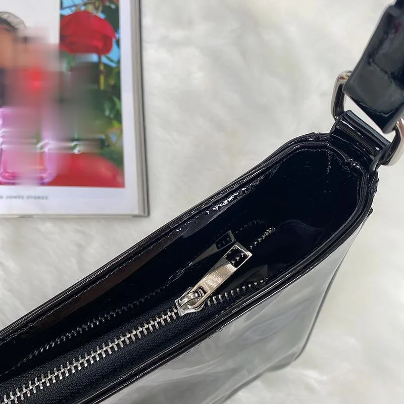 Vintage Women Black Patent Leather Underarm Shoulder Bag Fashion Design Irregularity Soft Pu Handbags Casual Glossy Totes