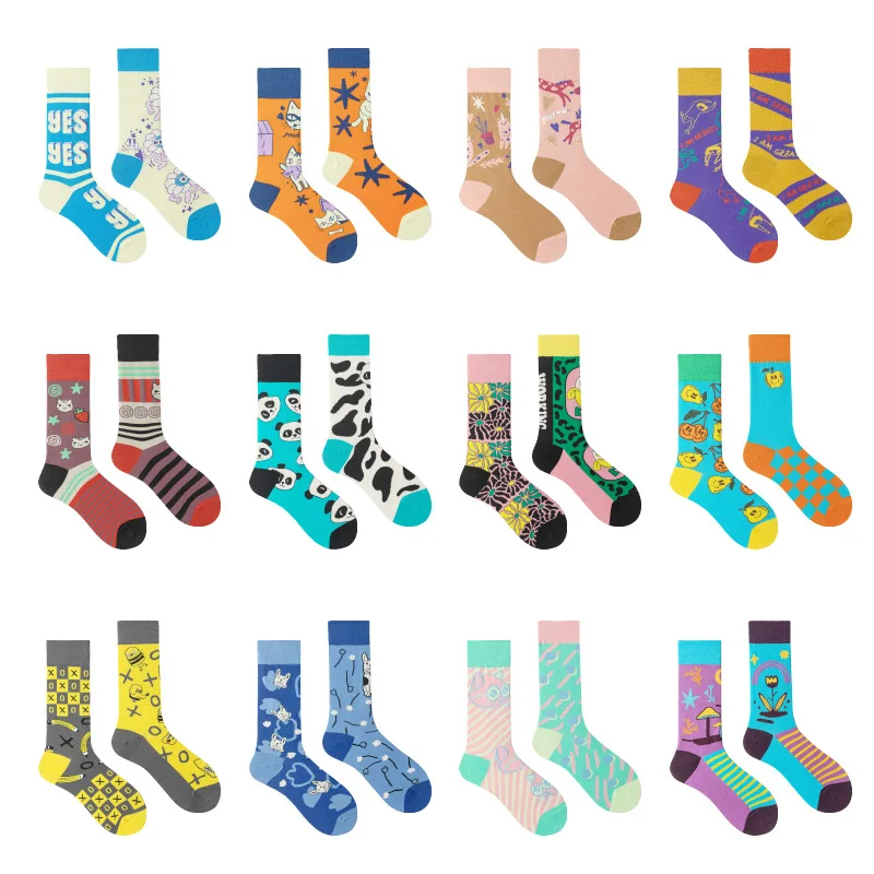 2023 New Hot Selling High Quality Cute Socks Women Asymmetry Socks Personality Fashion Woman Stockings Cartoon Animal Plant Sock