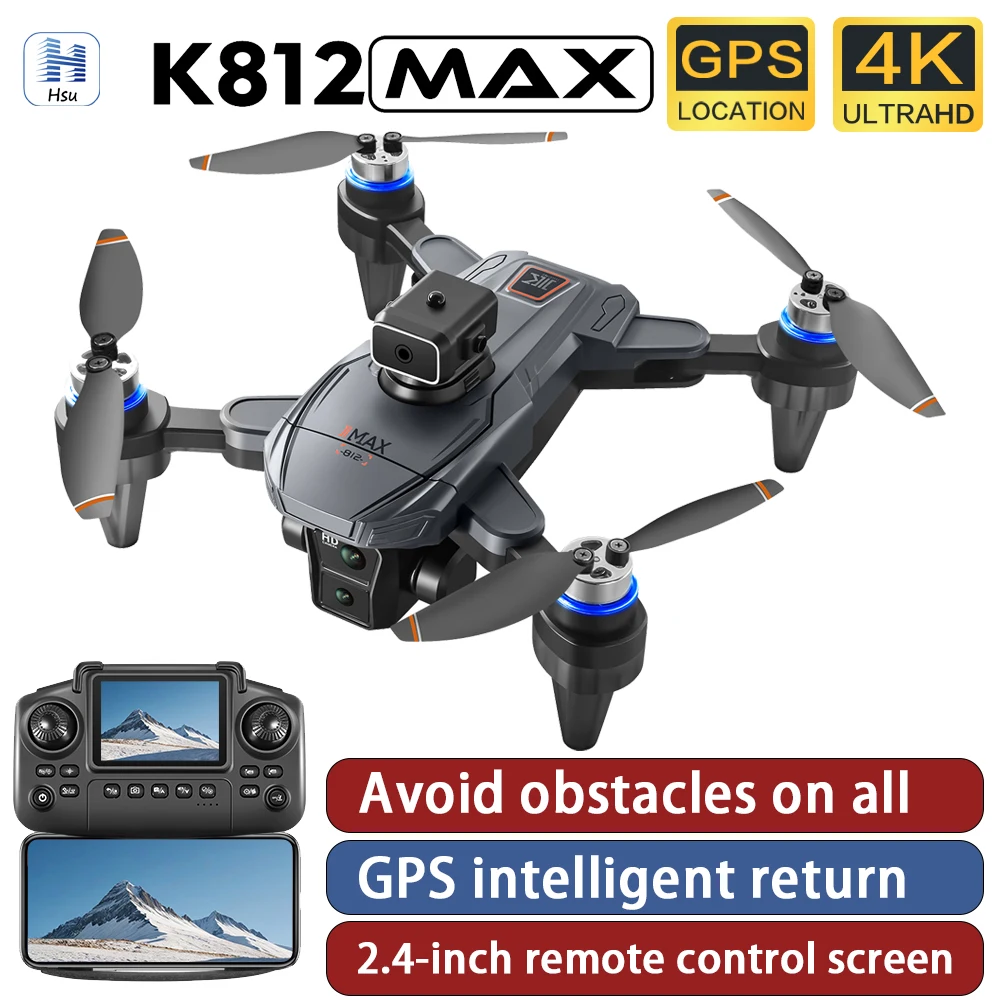 

K812 MAX GPS Дрон Профессиональный FPV 4K Двойная камера с 3-осевым подвесом 4 км Бесщеточный GPS Квадрокоптер Уникновение препятствий RC Дрон
