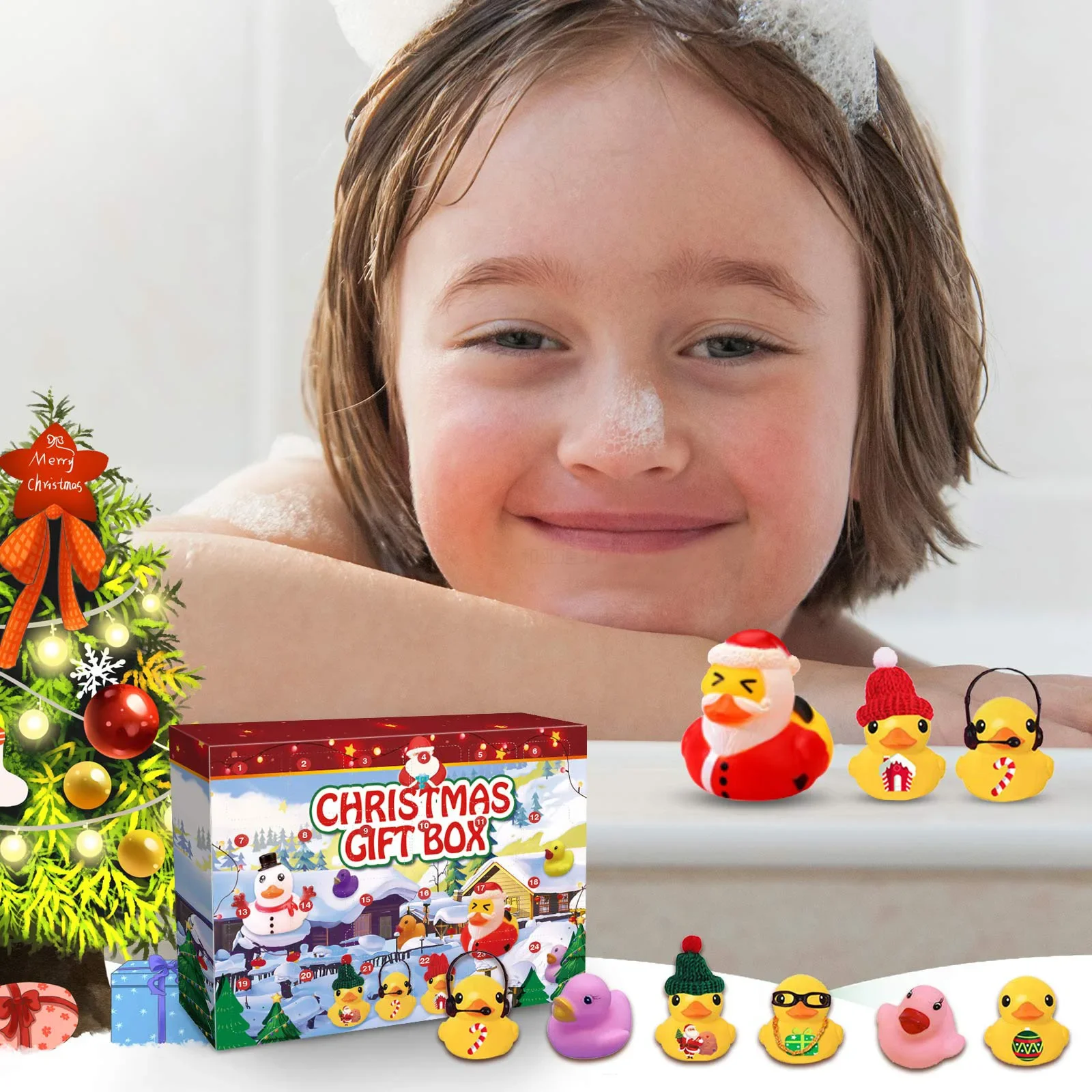 24 Days Countdown to Christmas Advent Calendar Toy with 24 Rubber Ducks for Boys, Girls, Kids and Toddlers Christmas Party Favor