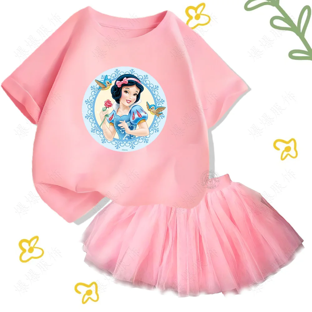 T-shirt in cotone bianco come la neve stampata in cartone animato per bambini più gonna in tulle set ragazze baby fashion casual dance party dress