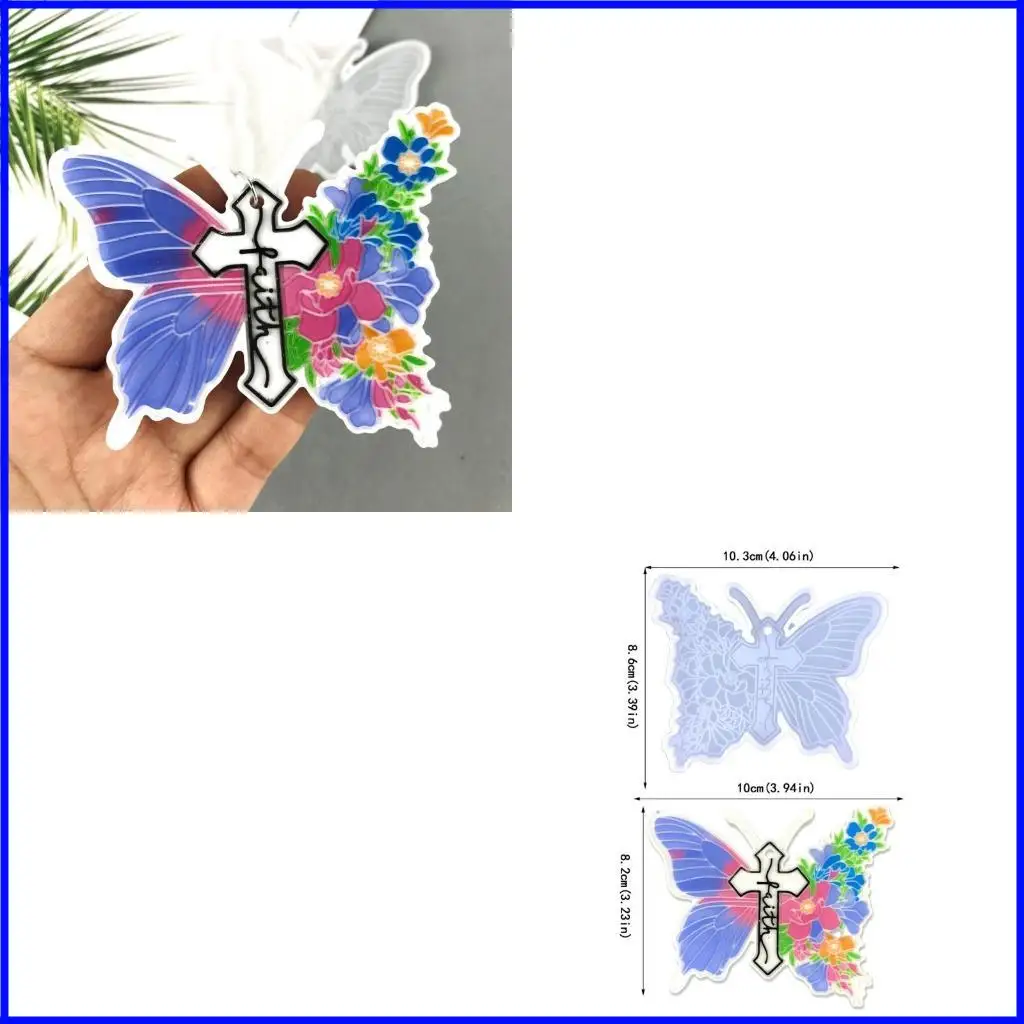 

Glossy Crucifix-Butterfly Silicone Molds Keychain Pendant Mold with Hole DIY Chocolate Cake Decor Kaychain Making Craft