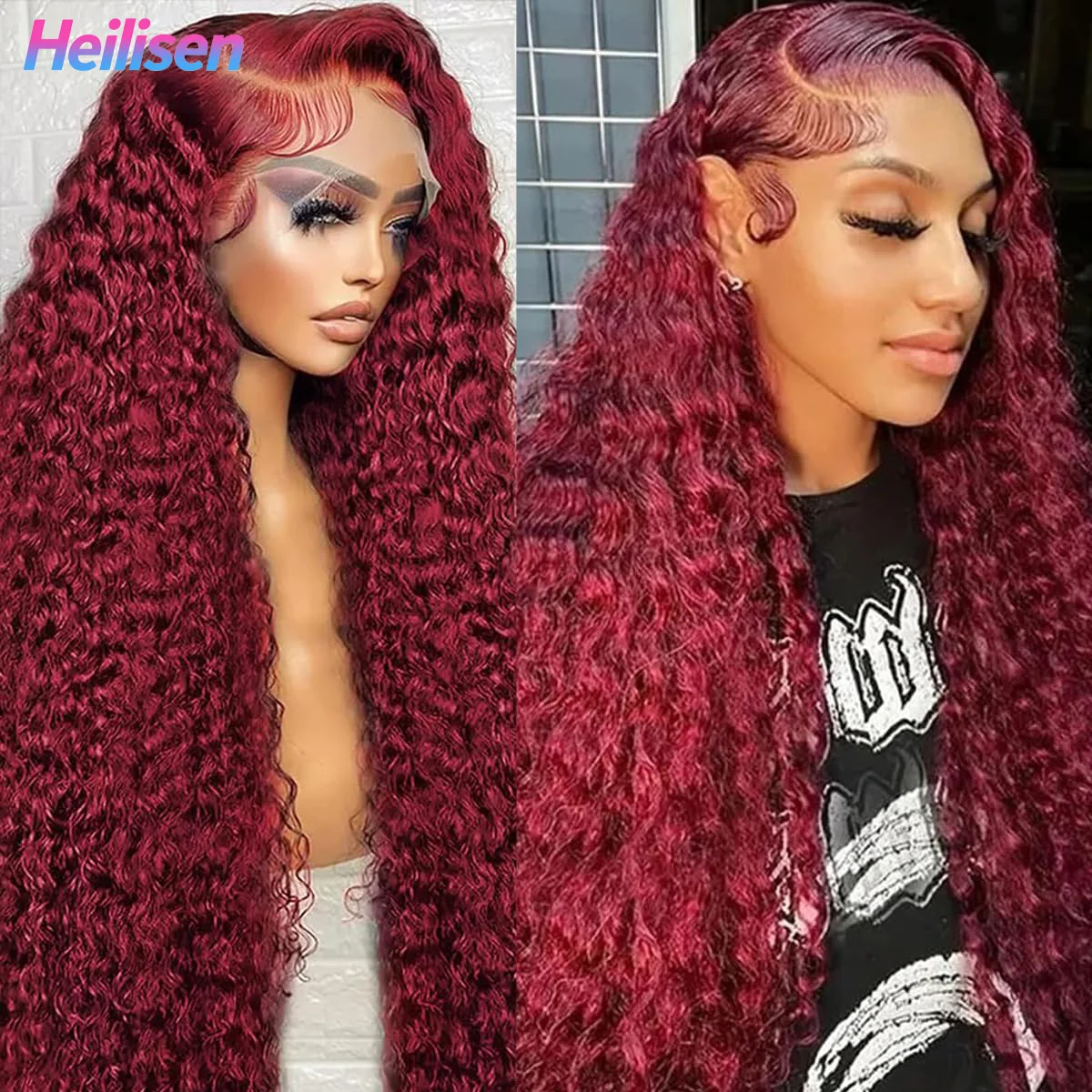 

40-дюймовый парик с глубокой волной 99J Burgundy, плотность 200%, 13*6 13*4, HD прозрачный кружевной фронтальный парик из натуральных бразильских человеческих волос для женщин