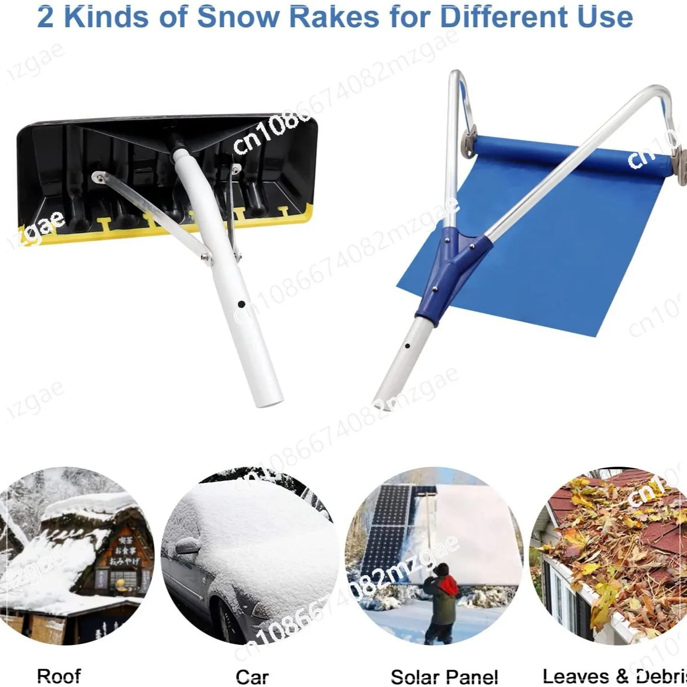 Lightweight aluminum 2-in-1 retractable roof snow rake, convenient roof snow removal tool