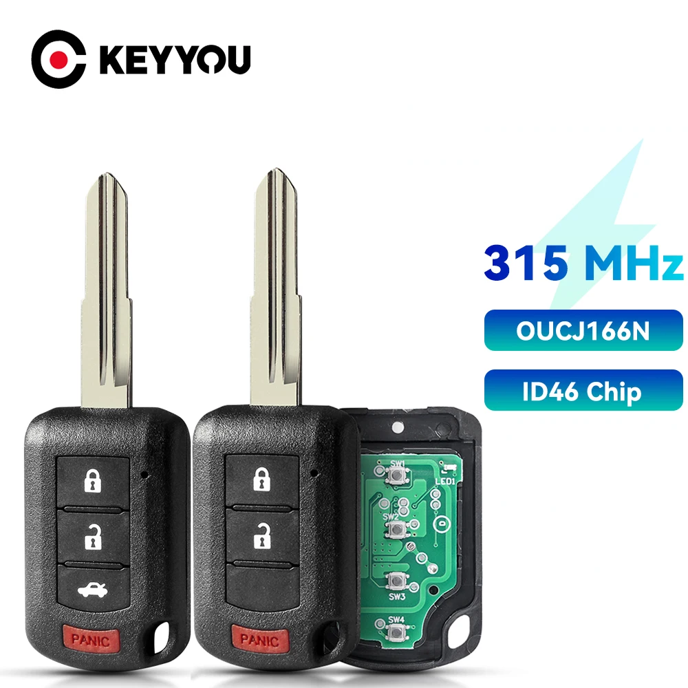 

KEYYOU PN: 6370B944 Remote Car Key 315MHz ID46 Chip for Mitsubishi Lancer 2016 -2017 Fob FCC ID: OUCJ166N 2+1/3+1 Buttons