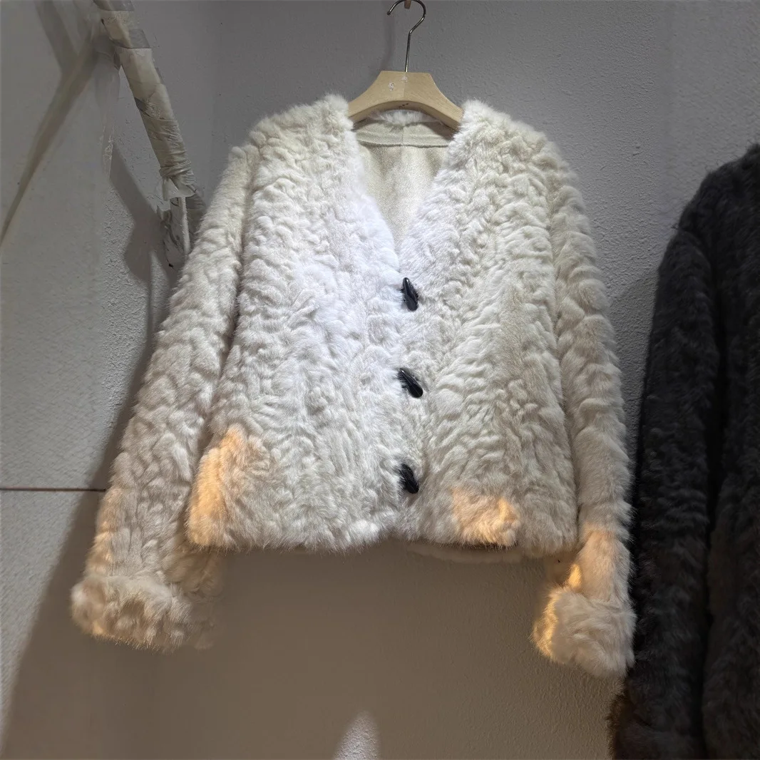 

Faionable ort Lamb Fur Jaet Women's Outerwear New Sle Buttoned Leather And Fur Inteated Slimming Trendy Top