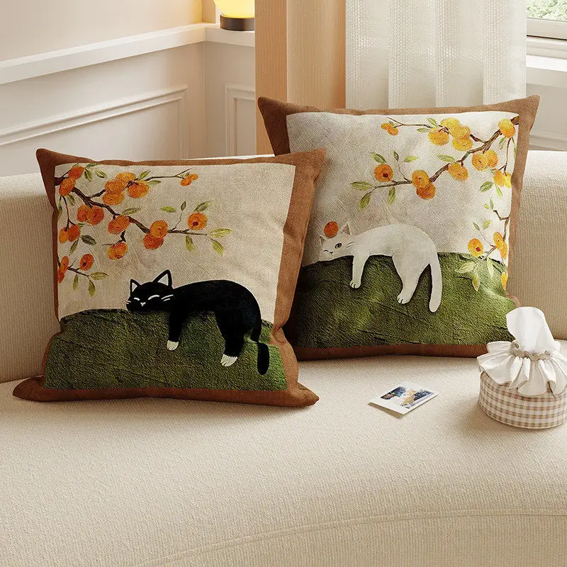 Cute Medieval Cat Sofa Pillow Cover Bedroom Headboard Backrest Cushion Cover Homestay Pillowcases Can Be Disassembled and Washed