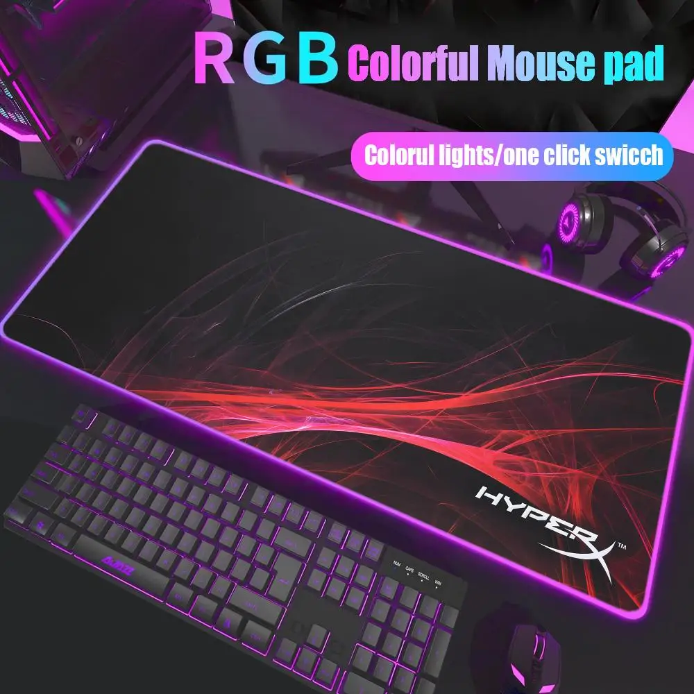 لوحة ماوس H-HyperX Gamer Rgb حصيرة مكتبية بإضاءة خلفية Led لوحة ماوس إعداد ملحقات الألعاب Deskmat لوحة ماوس كبيرة بإضاءة خلفية