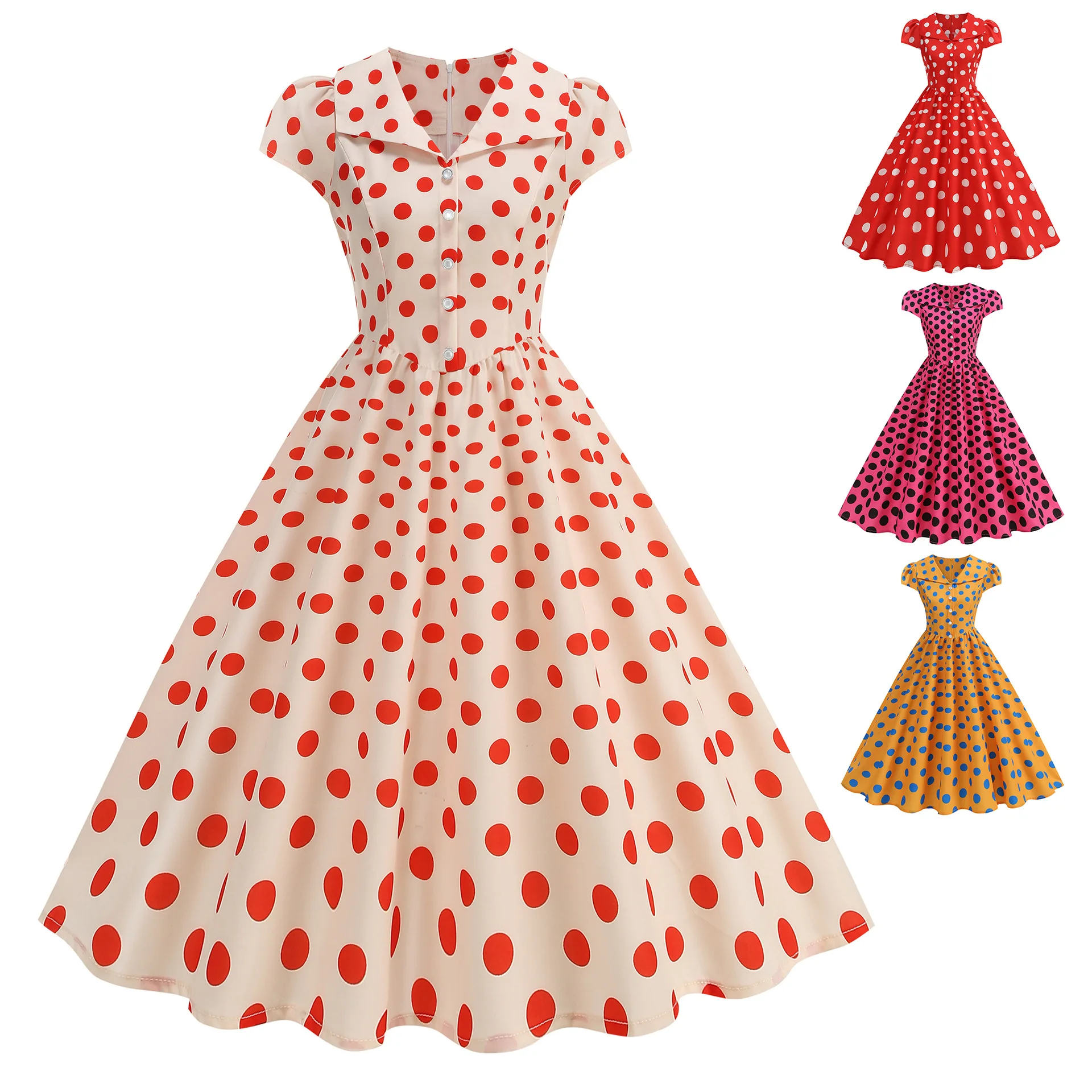 Gaun Retro Polka Dot Chic Big  - Women'S Fashion In The 1950S ulasan dan harga