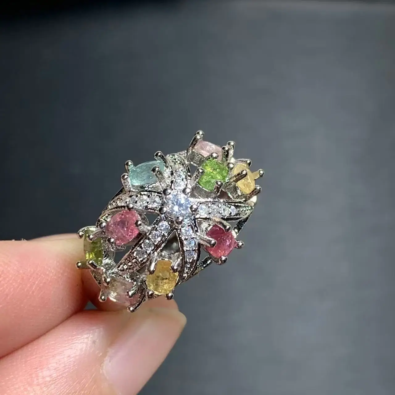 

MM Natural Tourmaline Ring Adjustable Female Ring Jewelry for Women Gift Wholesale High Quality Vintage Fine