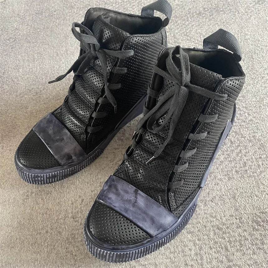 Vantage Goodyear Stivali fatti a mano di lusso alti stampati a mano con graffiti retrò in vera pelle colorante