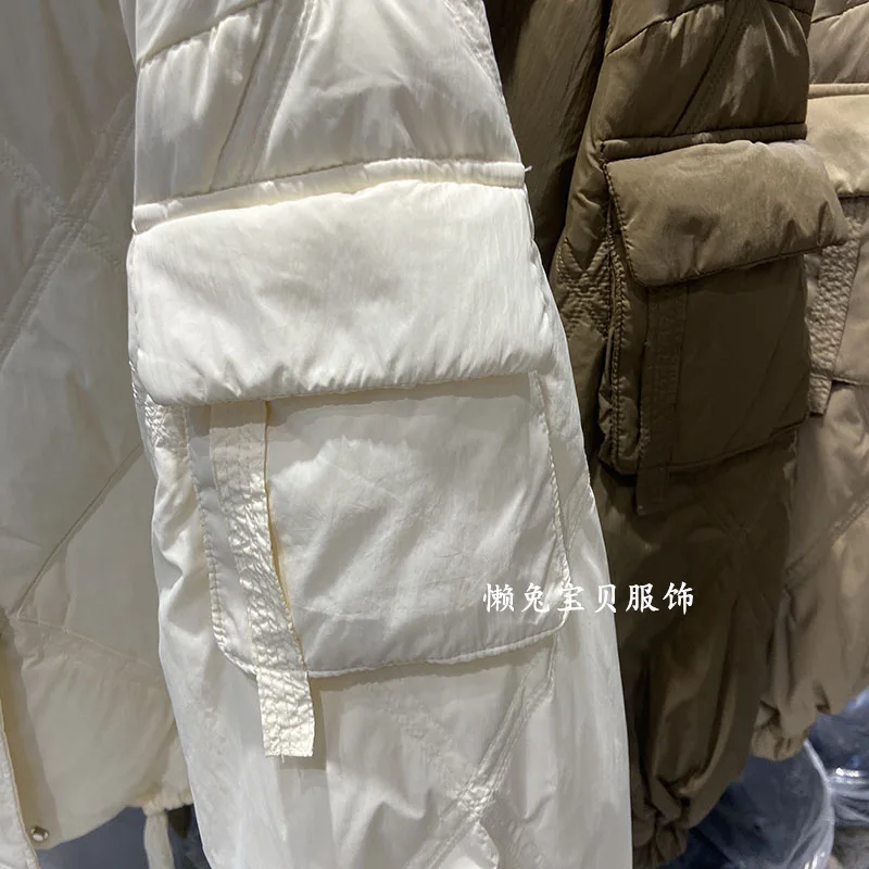 Women's Winter Top Coat Down Jacket White Duck Down Pocket Large Size Thick Warm Retro Simple Comfortable Casual Niche Versatile