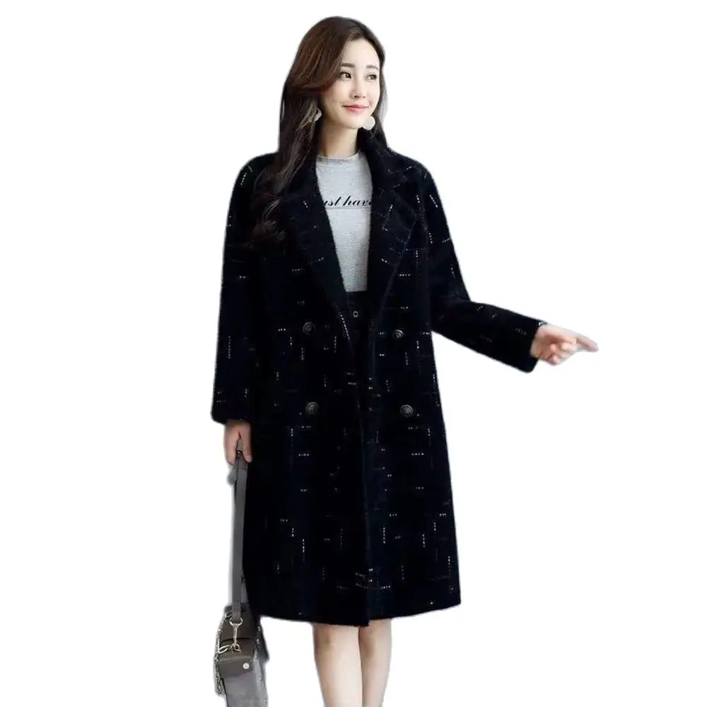 

Autumn And Winter New Mink Velvet Casual Coat Women's Temperament Long Loose Slim High-end Fashion Warm Coat Female Tide.