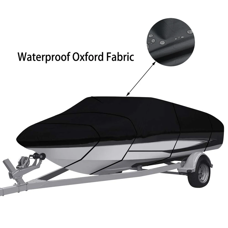 420D Oxford Cloth Boat Cover Yacht Cover Waterproof And Uv-Proof Suitable For V-Hull, Trimaran, Speedboat Cover 14-16Ft