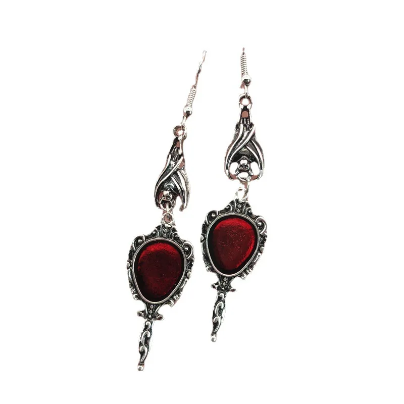 Vintage Fashion Dark Gothic Punk Dark Gothic Bat Blood Mirror Earrings