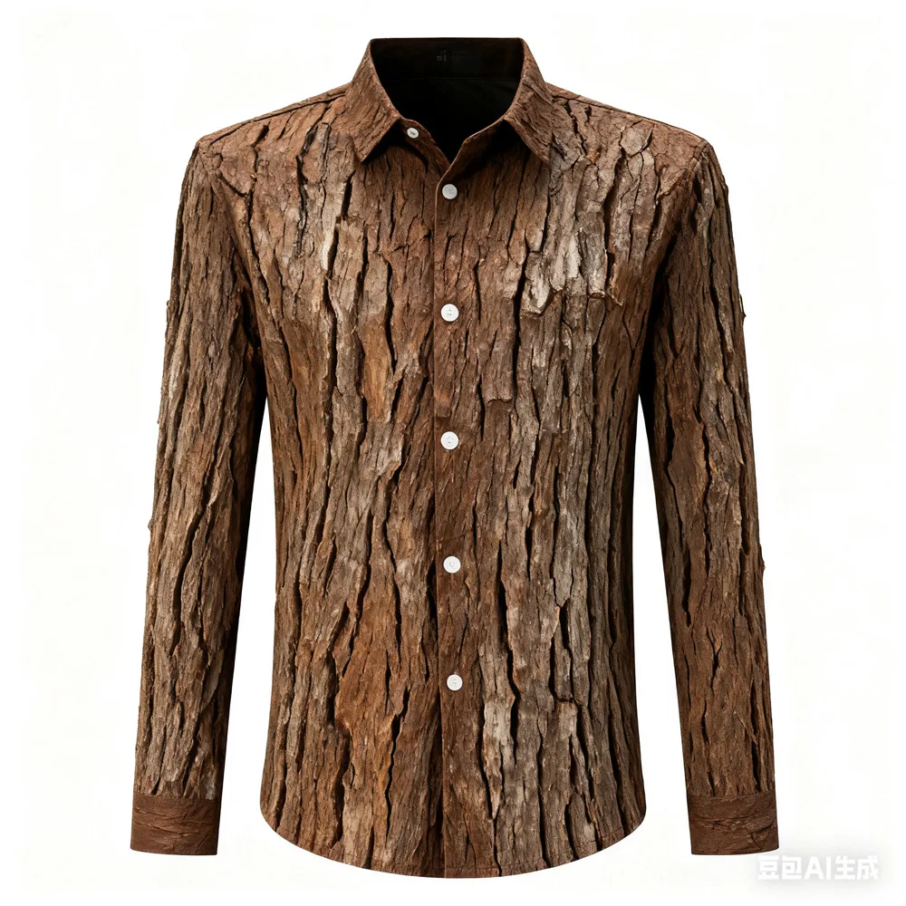 Men's New Plant Leaf Nature Bark Printed Shirt Long-sleeved Lapel Shirt Men's Soft Autumn Wearable Environmentalist Top