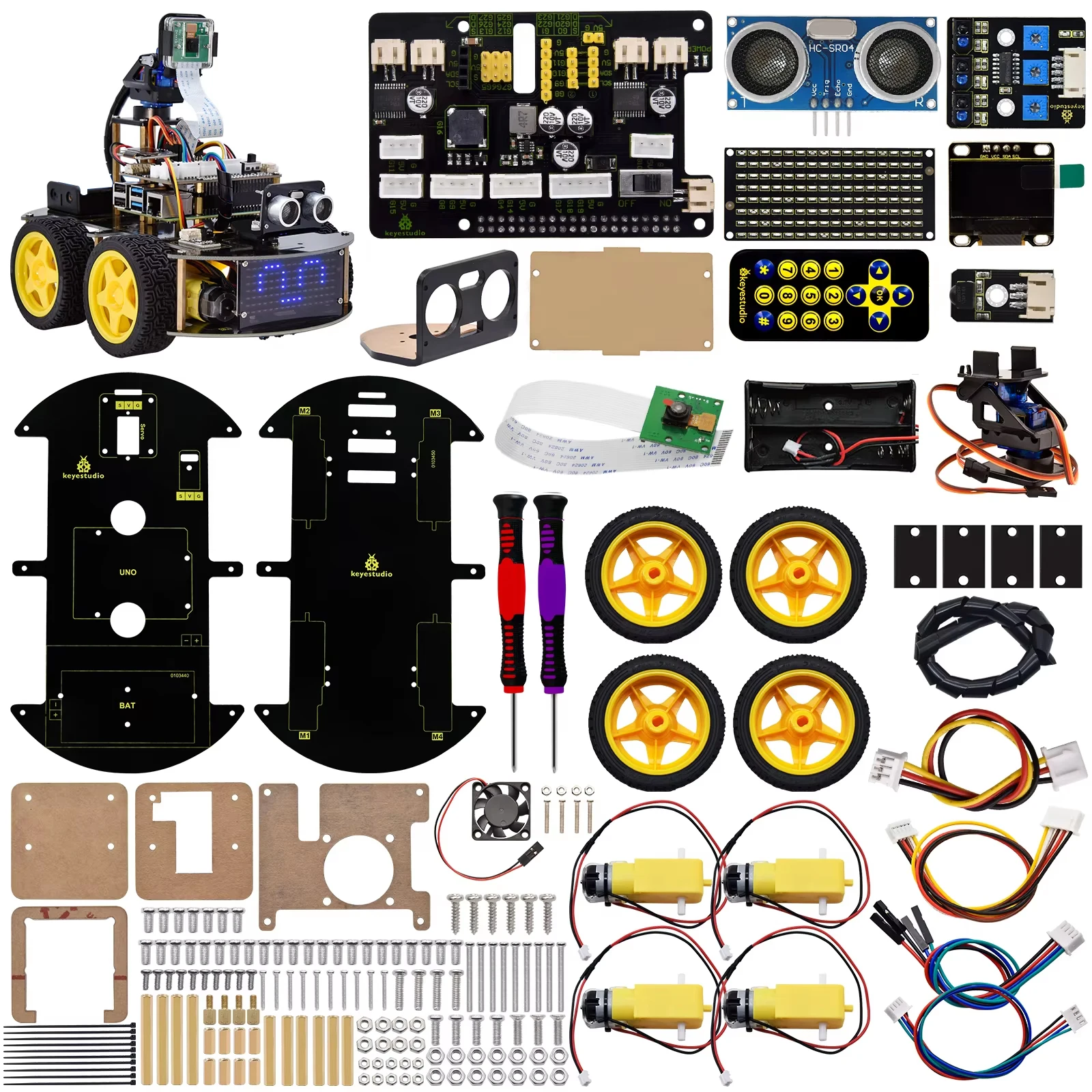 Keyestudio Raspberry Pi 4B Robot Car+5 Megapixels Camera Module Python Programming For Raspberry Pi 4B(No Raspberry Pi Board )