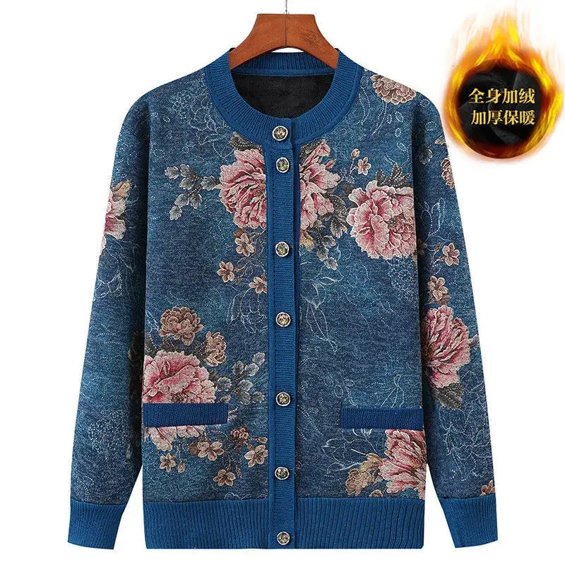 

Кардиган для пожилых людей, свитер, женская бархатная одежда для мам, вязаный свитер для бабушки, куртка, кардиганы, пальто XQ572