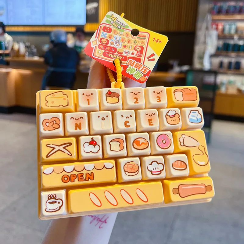 Cute 26 Grids Simulation Keyboard Keychain Animal Diary Desktop Fidgets Keycap Clicker Bag Pendant Stress Relief