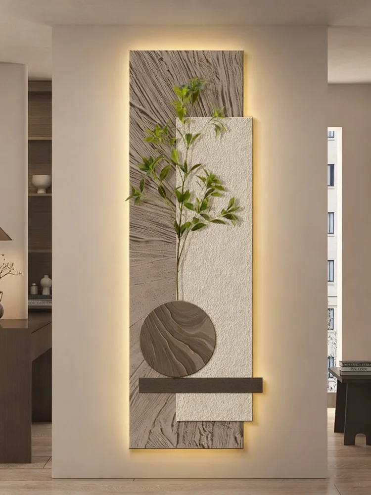 

Wabi Sabi Style LED With Lights Entrance Decoration Painting Corridor Hanging Painting Simple Modern Sandstone Mural Light
