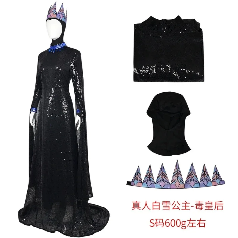 Disfraz de reina malvada para mujer, disfraz de madrasta, Snow Cos Whites, vestido largo, trajes de corona, disfraz de Halloween, ropa de actuación 5