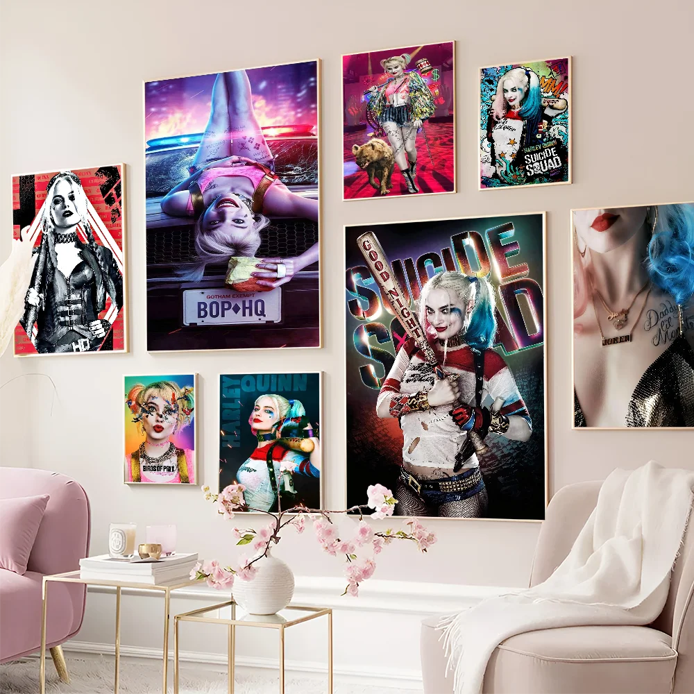 1PC Harley Cool Quinn Movie Sticky Posters Retro Kraft Paper Sticker DIY Room Bar Cafe Aesthetic Art Wall Painting