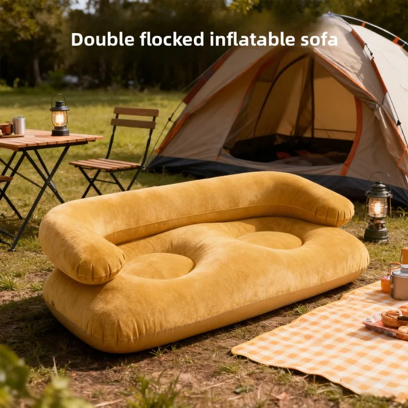 Outdoor pvc inflatable sofa with armrests double flocking sofa inflatable pad