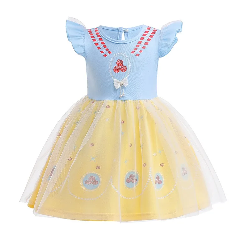 

Kids Girls Summer Princess Dress Flutter Sleeve Tulle Skirt Bow Decor Rose Print Birthday Party Halloween Fancy Dresses C1505
