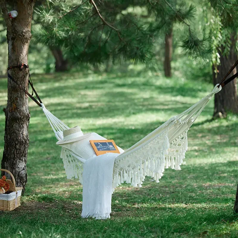 Tassel Hammock Outdoor Single Double Outdoor Camping Swing Adult Thickened Canvas Camping Leisure Homestay Princess Style
