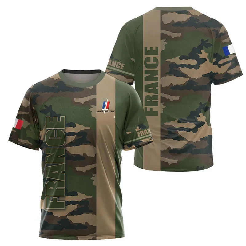 

2024 French Army Camouflage Men's and Women's 3D Printed T-shirt Commando Army Veteran Special Forces Short-sleeved Tactical Shi